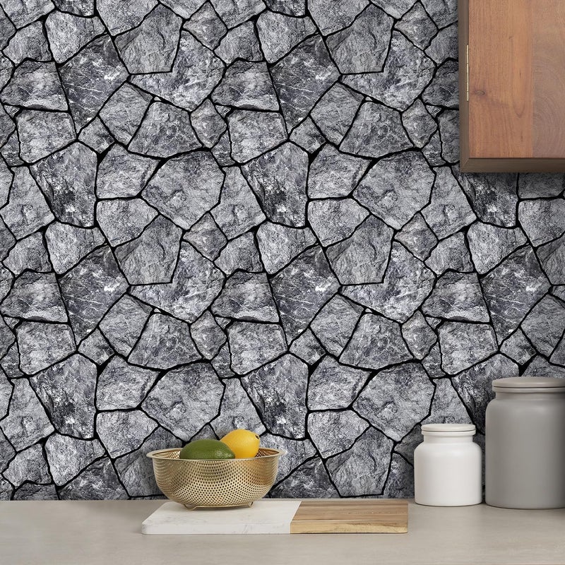 COMSTICKC 3D Faux Stone Wall Panel Peel and Stick Wall Tiles, 10 Pcs of 12"X12", Ultra-Light Thin PVC Rock Adhesive Fake Stone Wallpaper Paneling Backsplash Interior Decor, Dark Gray - Image 2